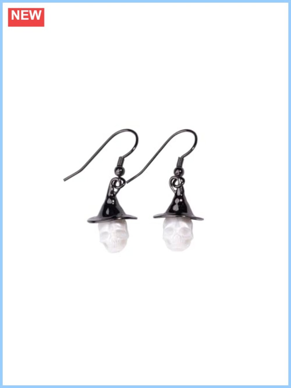Hand-Carved Pearl Skull Dangle Earrings Sterling Silver Witch Hat Gothic